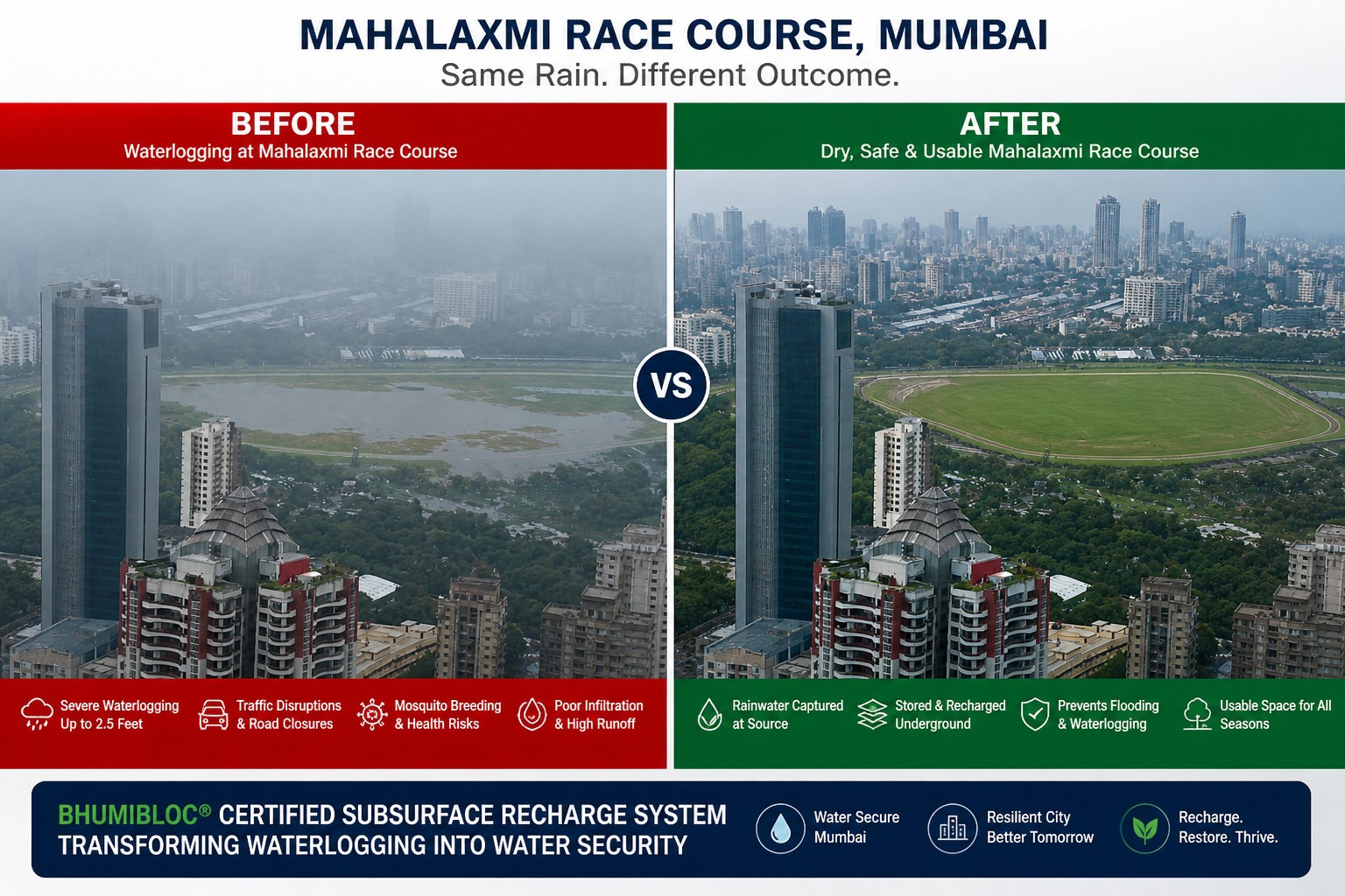 Mahalaxmi Racecourse Flooding — Before and After